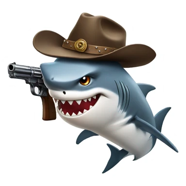 Angry shark in cowboy hat with a gun sticker