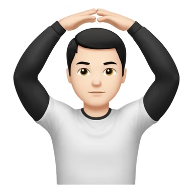 Hombre blanco pelinegro haciendo ejercicio de estiramiento de brazos sticker