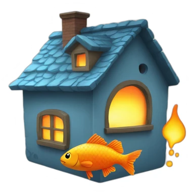 un poisson triste avec une maison en feu sticker