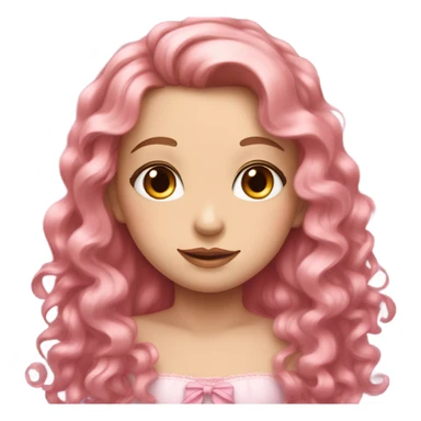 A white girl face with cute pinkish makeup and pretty pink hair ribbon and brown long curly hair; long like ling hair princess sticker