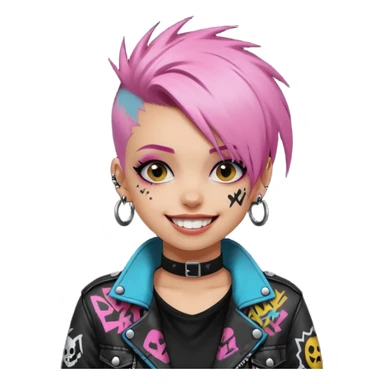 a punk girl with dyed hair and wear a punk graffiti jacket with black choker grin playfully  sticker