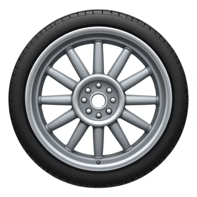Front-view realistic wheel, perfectly symmetrical, 5–8 short evenly spaced spokes, thick wide outer rubber rim, heavy solid look, centered. sticker