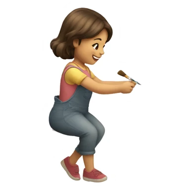 a moving figure of a little girl painting a picture and happy sticker