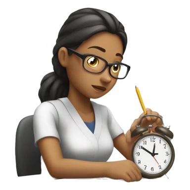 female student taking an exam with clock sticker