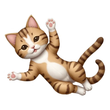 dark brown tabby and white kitten with his eyes closed whilst in funny positions stretched out and  upside down sticker