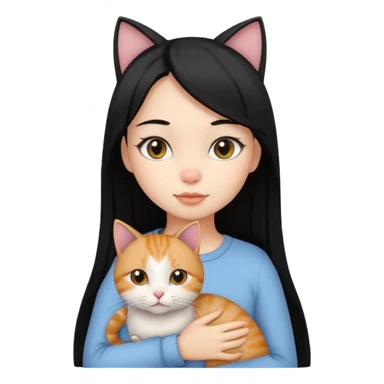 Chica con cabello negro lacio con un gato  sticker