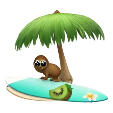 A kiwi on surfboard near an island sticker