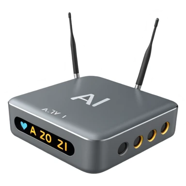A simple 2d TV box facing the camera that has simple text 'AI' on its screen. The TV has antennas on it.  sticker