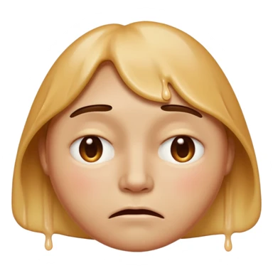 Apple-style emoji person inspired by the Apple melting face emoji (🫠), with a slightly drooping lower face due to heat, solid soft texture, annoyed and exhausted expression, raised eyebrow, unimpressed half-closed eyes, subtle sweat drops, consistent skin color, no dripping or glossy liquid effec. sticker