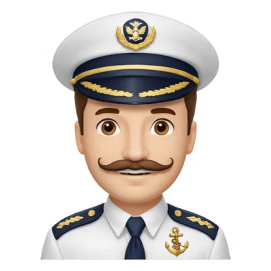 A light-skinned man with brown eyes and handlebar mustache, smiling while wearing a white captain’s hat with a navy emblem. sticker