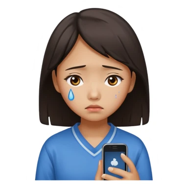 chinese teenage female having Heartbreak - feeling of deep sadness when love ends - holding cellphone sticker