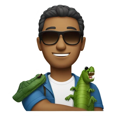 A guy holding crocodile with sunglasses  sticker