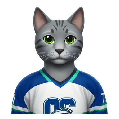 Grey cat wearing a canucks hockey jersey sticker