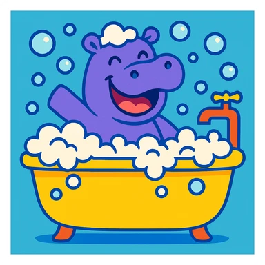 happy hippo with bubbles in bathtub sticker