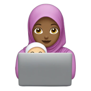 hijabi-woman-with-a-baby-in-front-of-a-laptop sticker