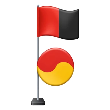 a rectangular flag with the top half solid black and the bottom half solid red with a medium-sized yellow circle in the middle overlapping both colours sticker