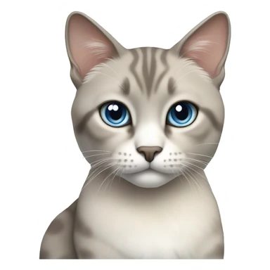 Thai breed cat with a light cream body, dark gray face, ears, and paws. Short fur, sharp ears, striking light blue eyes  sticker