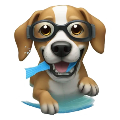 dog swims with fins mask and tube sticker