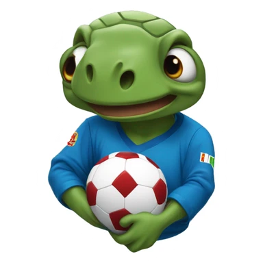 tortuga jugando futbol con una camiseta azul con rojo sticker