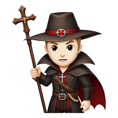 Vampire hunter with wooden stake and cross, ready to fight sticker