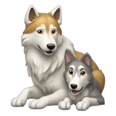 Loup blanc jouent avec un chien sticker