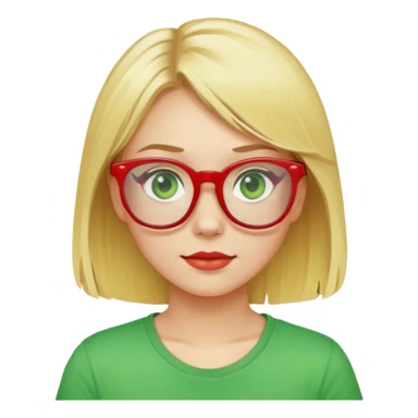 blonde-haired girl with red glasses and green eyes in yellow T-shirt sticker