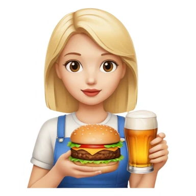 blonde girl with beer and burger sticker