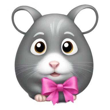 Grey hamster with large sad eyes with a pink bow on its head sticker