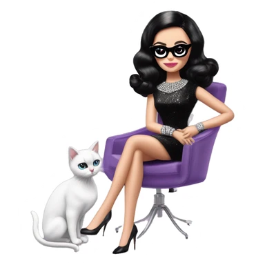 White Diamonds Elizabeth Taylor Barbie. Jenna Ortega Wednesday Addams.Satin dress, opera gloves,pumps, bracelet, earrings, sunglasses Cuddling up with Slippers the kitten. sticker