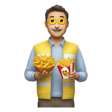 jul qui mange des frites avec un ovni sticker