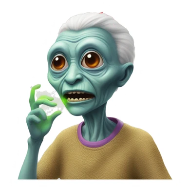 rainbow alien comming out from the mouth of a grandma sticker