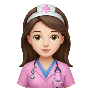 pretty brunette nurse with long hair in pink scrubs sticker