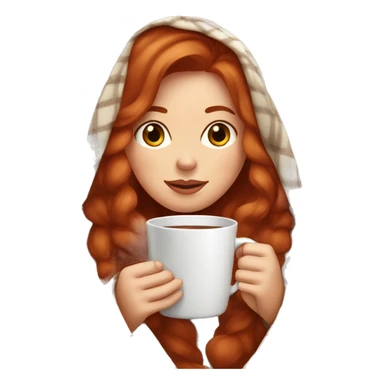 Pretty redhead woman wrapped in a blanket drinking hot chocolate sticker