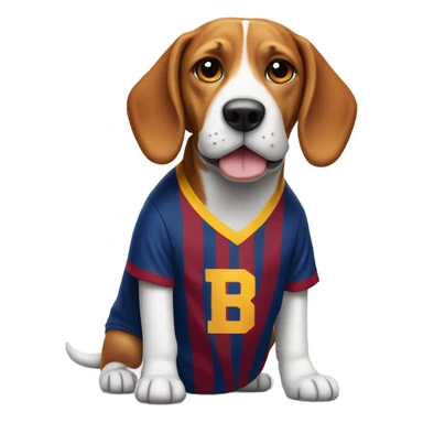 Beagle wearing a Barcelona jersey sticker
