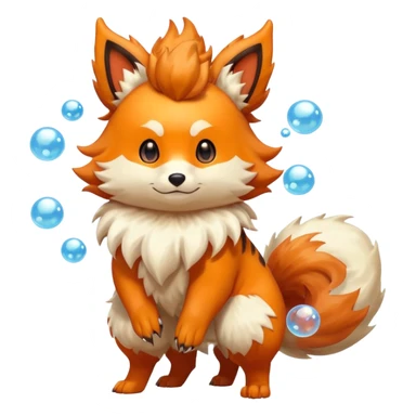 Flareon-Furret-Arcanine-Furfrou-fusion (full body) with bubbles and antennas and horns and tail sticker