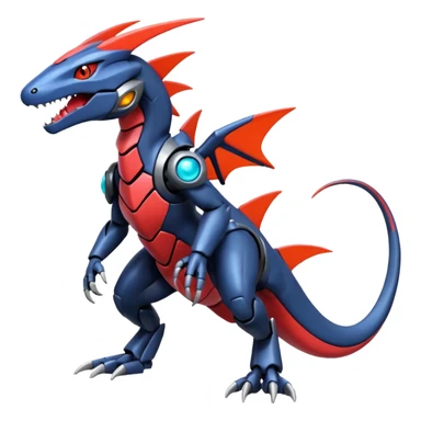 Shiny futuristic colorful Heliolisk-Salandit-Cyclizar-Genesect-Pokémon, full body sticker