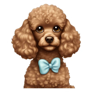 brown toy poodle with a bow on her right ear and named maya that has a white mark on her neck sticker
