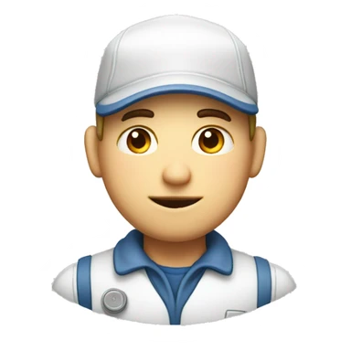 a milkman with a bored expression with eyebags, no mustache, with a cap saying "Milkman", white skin sticker