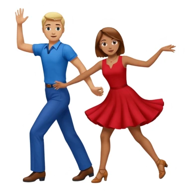 Two people. Man  wearing all red  with brown hair. Women iall blue with blond hair. Swing Dancing.  sticker