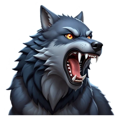 cinematic-noble-fierce-werewolf-howling-portrait-emoji, poised-and-imposing, with a fierce wolfish face tilted upwards in a haunting howl, glowing eyes full of primal ferocity, sharp, and a rugged snout, fur rippling in shades of midnight black and silver, muscles tensed as the powerful howl echoes beneath the moonlit sky; rendered with realism, capturing the raw, untamed power of the beast in its wild, primal state sticker