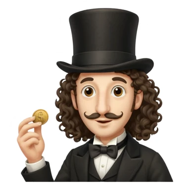 Jewish man with a long nose that sticks out a top hat slightly long curly hair and a penny in his hand sticker