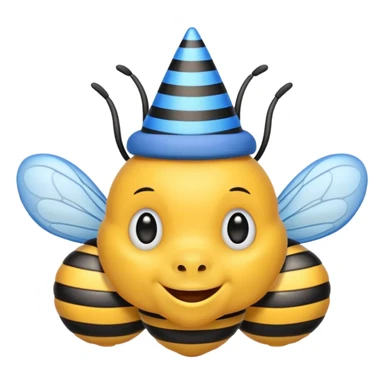 Bees with blue Birthday Hat, Happy bee with striped party hat sticker