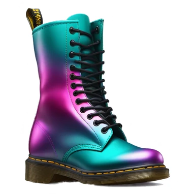 Hyper Realistic isolated side view of a pair of metallic teal and metallic magenta ombre Dr.Martens Boots sticker
