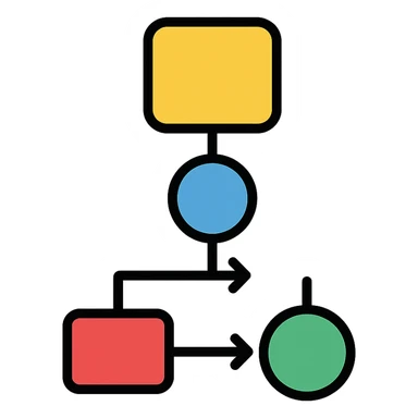 workflow icon, linear sequence with connected nodes, modern icon style sticker