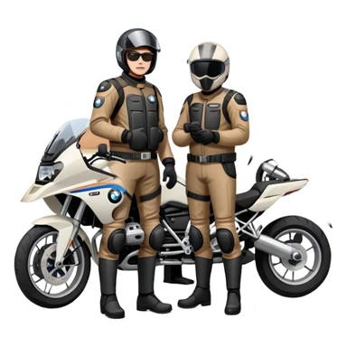 BMW motorcycles parked at a rest stop with riders taking a break sticker