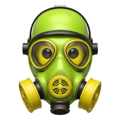 3D render of Gas Mask, toxic waste aesthetic, neon green bubbling liquid, caution yellow metal, industrial warning texture, Apple emoji style, isolated on white background --v 6.0 sticker