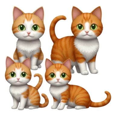 full body of 3 tiny short hair cats including a dark grey and white cat with green eyes, a ginger and white with orange eyes and a brown tabby and white with hazel eyes sticker