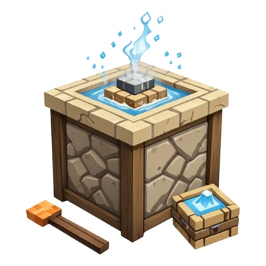 crafting table with tools, stone, wood, glass, sand, steam, water... like a minecraft style cube crafting table 100% like a minecraft table crafting sticker