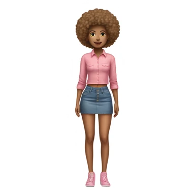 Tan girl with Afro and pink button top and jean skirt full body posing sticker