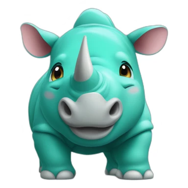 Teal colour rhino with love heart eyes sticker